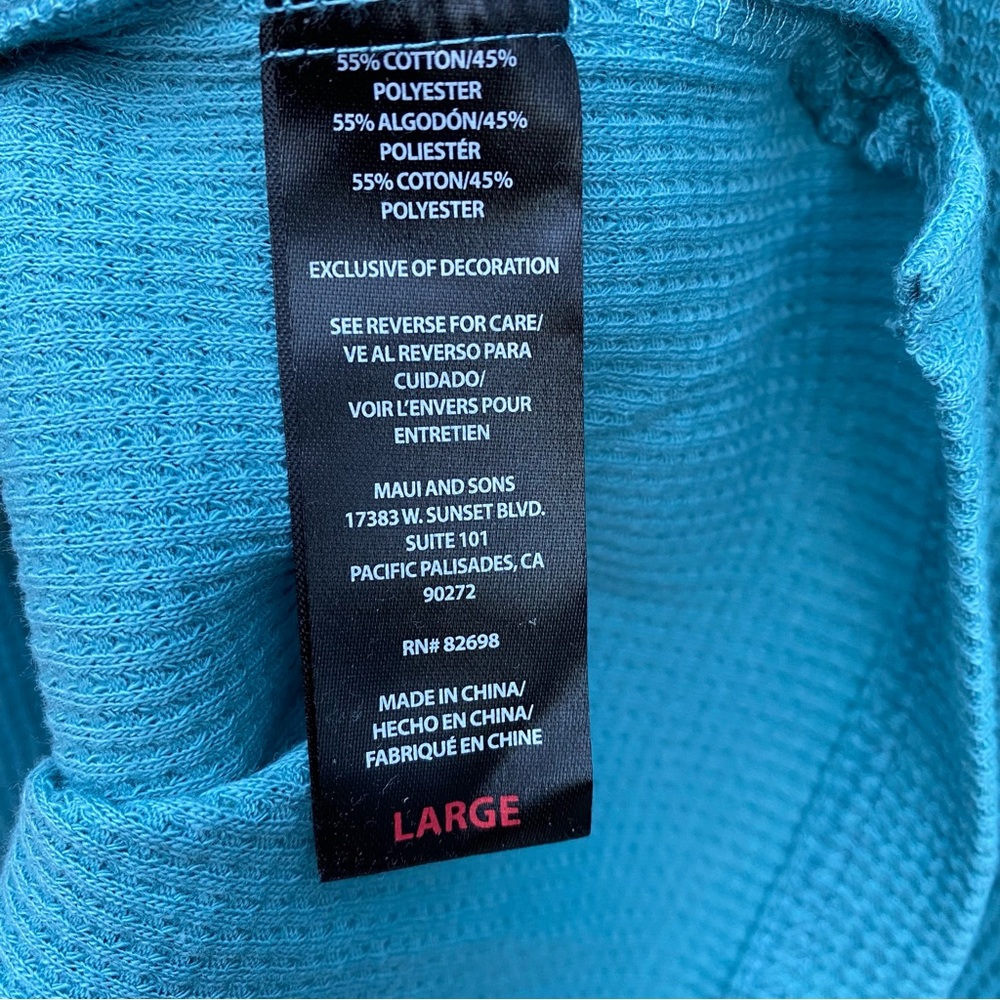 Maui and Sons Aqua Waffle Knit Long sleeve Hoodie NWT Large Fall Winter Staple - Picture 5 of 7